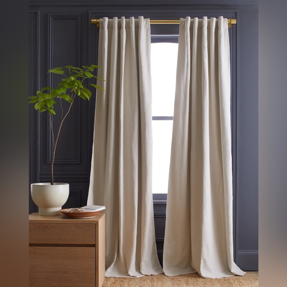 NWT QUINCE Set Of 2 48x96 Cotton Slub Room Darkening Curtains Natural 6550